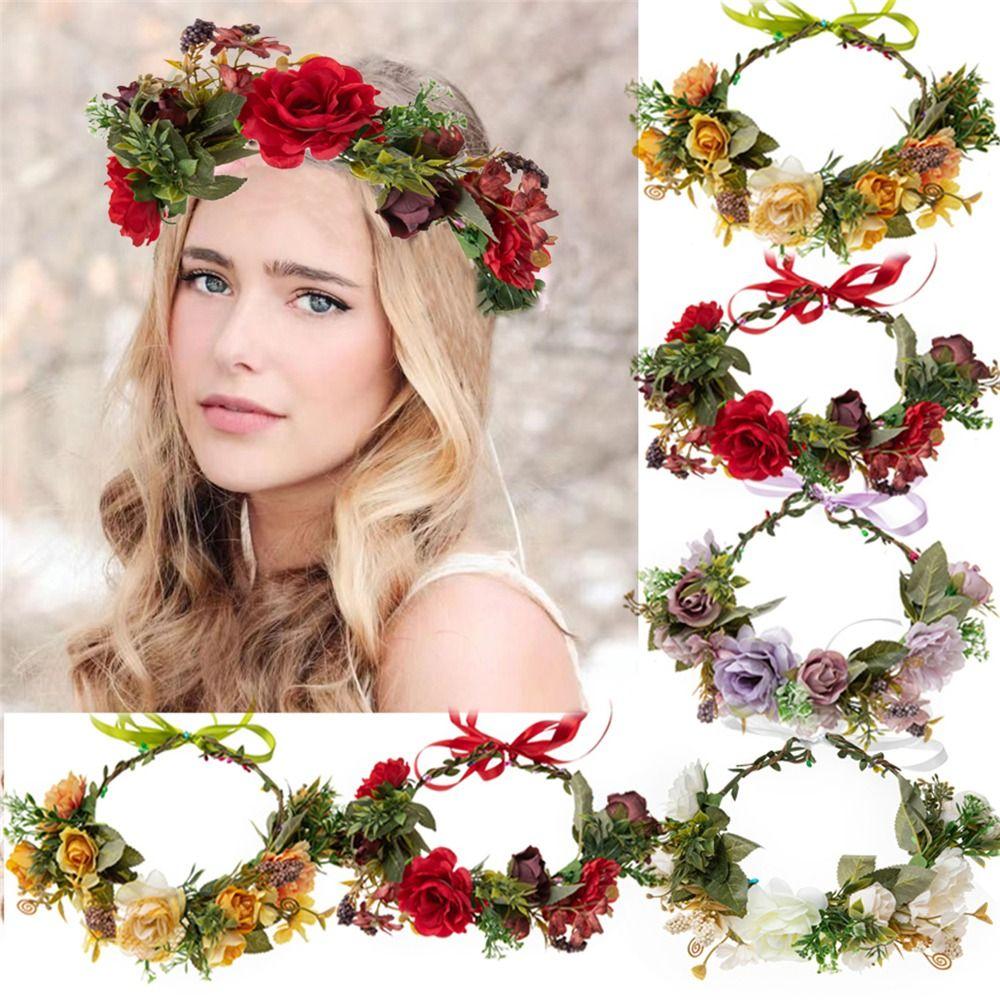 Rose Flower Headband Festival Wedding Hair Wreath Bohemian Headwear for Women Girls