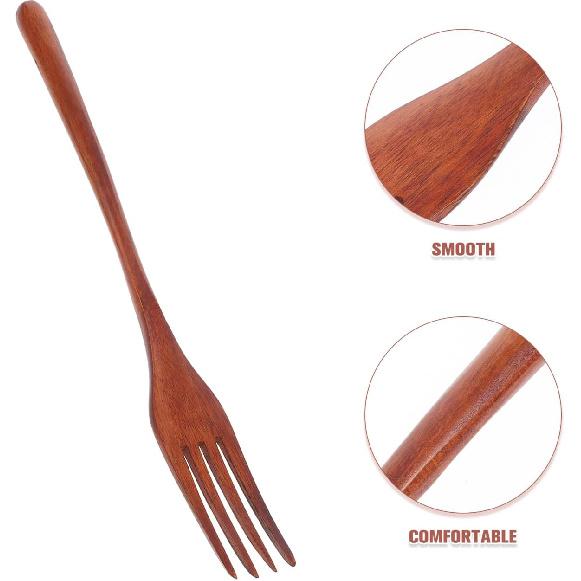 Cabilock Wooden Forks: Japanese Style Reble Wood Tasting Fork for Salad, Pasta, Grill, Fruit, Noodles - Kitchen Cooking Serving Utensil