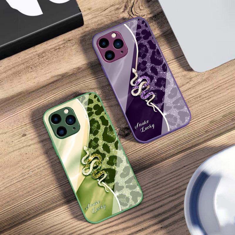 Розовый чехол-бампер со змеиным принтом для IPhone 16 Pro Max 15 Pro 14 13 12 Mini 11 XS Max XR 7 8 Plus SE 2022, закаленное стекло