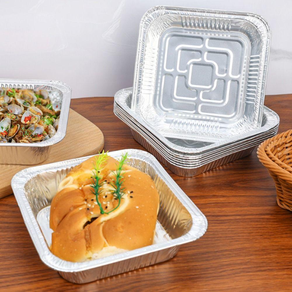 10Pcs Reusable Food Tin Foil Tray Non-stick Air Fryer Tray Portable Aluminum Foil Box