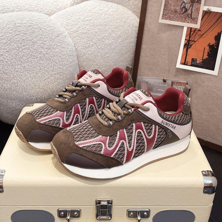 Женские спортивные повседневные туфли на кожаной сетчатой платформе, лето 2025, новые дышащие уличные походные туфли, кроссовки для бега