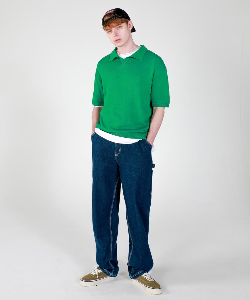 ESN Washable Collared Short Sleeve Knit Green