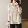 Shirt for Women Oversize Cotton Loose Blouse Fake Two Pieces Casual Long Sleeve Pullover Turn Down Collar Shirt Top