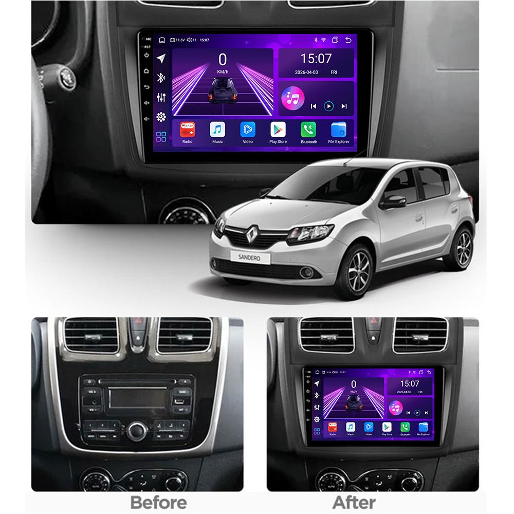 Автомобильная магнитола Android Car-Play для Renault Logan Sandero 2014-2017 Мультимедийный плеер Головное устройство Стерео Навигация GPS BT WIFI, 8 ЯДЕР ,2+32ГБ