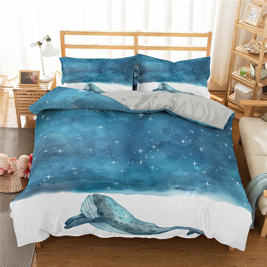 Dolphin Duvet Cover Set 3D Fish In Blue Sea Cute Animals Queen King Twin Full Size Bedding Set For Kids Boy Girl Comforter Cover