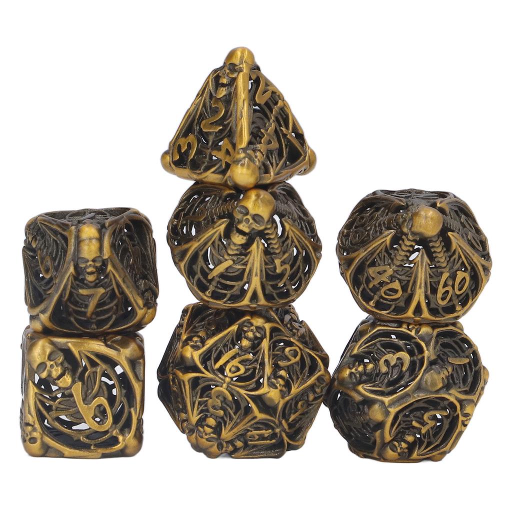 7pcs Hollow Skull Pattern Dice Portable Exquisite Metal Polyhedral Dice Set Props for Board Card