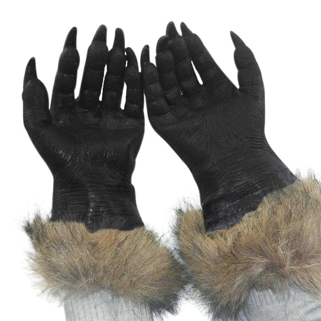 FakeFace Halloween Cosplay Grim Beast Adult and Latex Scary Monster Animal Party Stage Haunted Add Atmosphere Gloves, Reaper, Wolf, Costume, Child,