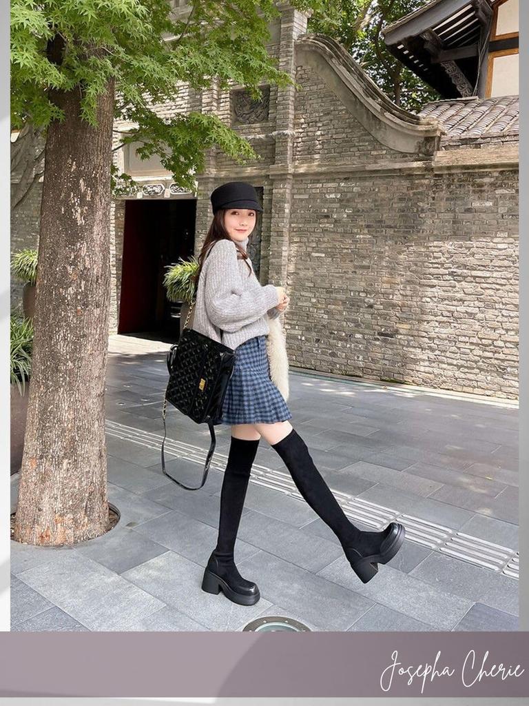 Сапоги до колена на толстой подошве Короткие сапоги Сапоги Сапоги до колена Сапоги на платформе Сапоги-носки Сапоги из натуральной кожи Длинные сапоги Водонепроницаемый черный каблук из овчины