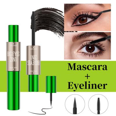 Тушь для ресниц Double Head Mascara Eyeliner 2 в 1, тушь для ресниц с тонким изгибом, устойчивая к поту и не размазывающаяся гладкая подводка для глаз