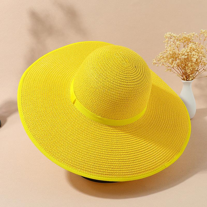 Новые летние женские складные соломенные солнцезащитные козырьки, простая круглая шляпа от солнца с широкими полями, солнцезащитная шляпа с УФ-защитой UPF, пляжная уличная дышащая солнцезащитная шляпа