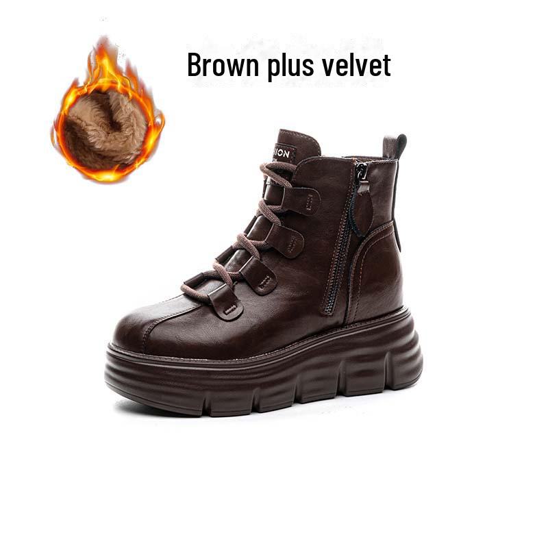 Martin Women's 8cm Height-Increasing Velvet Boots, Retro Thick-Soled High-Tops for Autumn/Winter 2024.