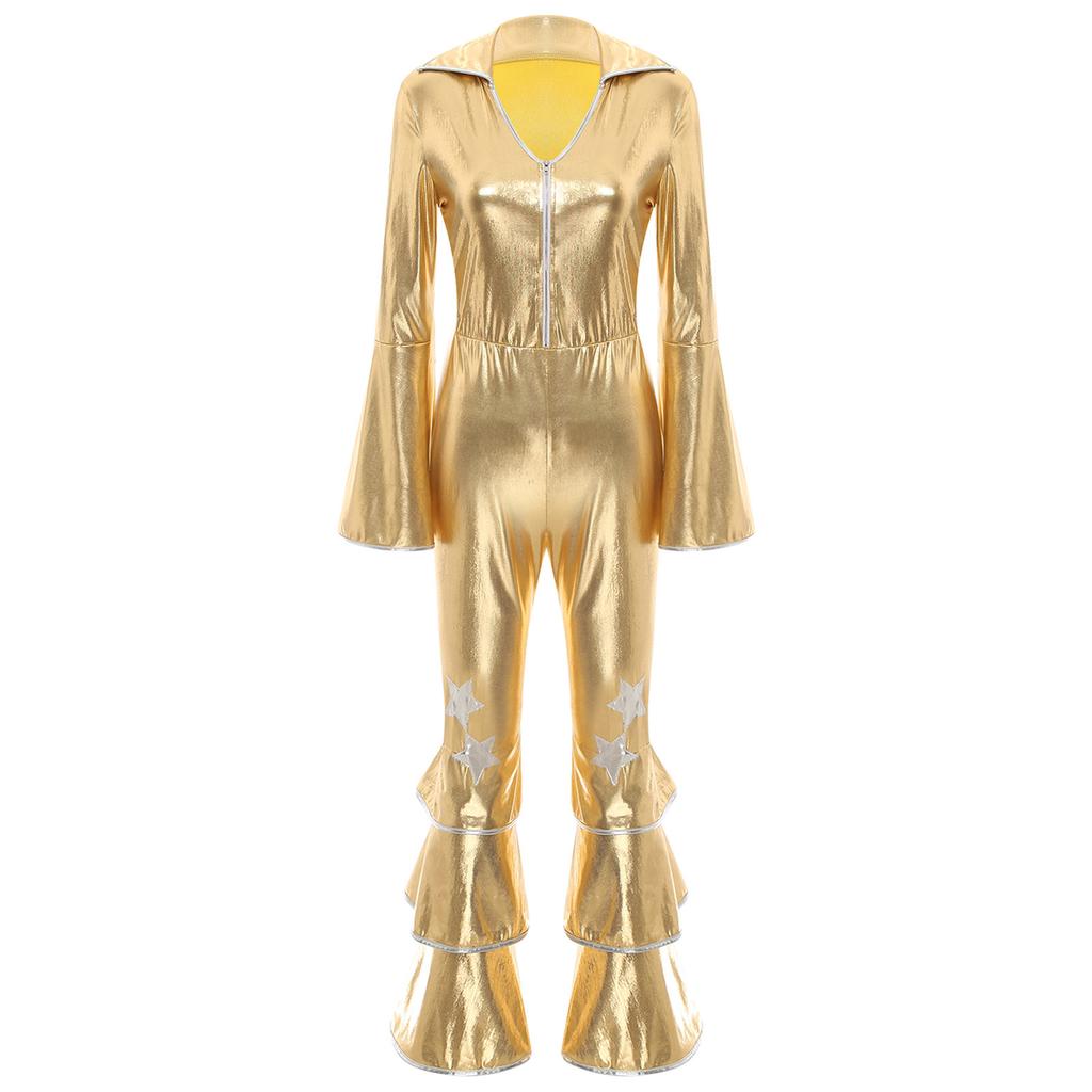 Женщины Девушки 70-х 80-х годов Диско Танцовщица Тематический костюм вечеринка Sparkle Длинные рукава Расклешенный комбинезон Ретро Хиппи Наряды Танцевальная одежда