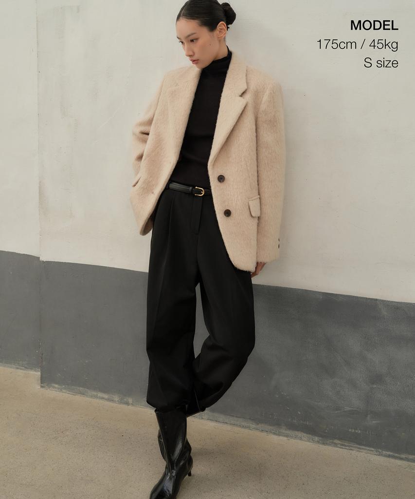 Musinsa Standard Woman Women'S Wool Blend Hairy Overshoulder Blazer Coat [Cream]