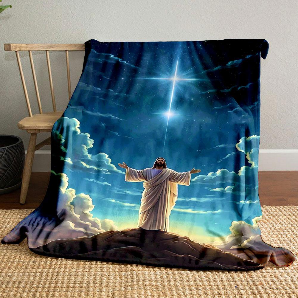 Jesus Cross Starry Sky Blanket Printed Blanket for Living Room Bed Couch lunch break Soft Cozy Blanket for Friend's festival Gift