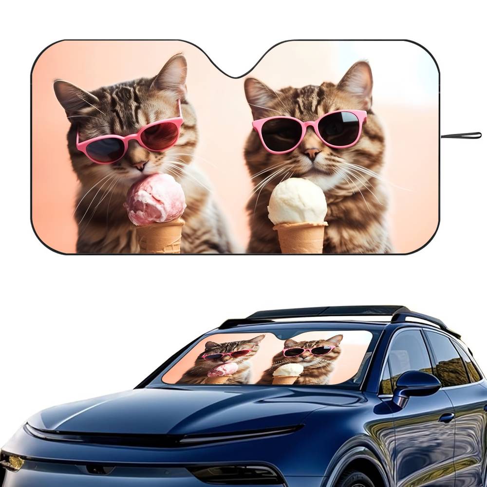 1PC Cute Cat Avatar Car SunShade Windshield Foldable Three-layer Insulation Sunshade By Suction Cup Blocks UV Rays Sun