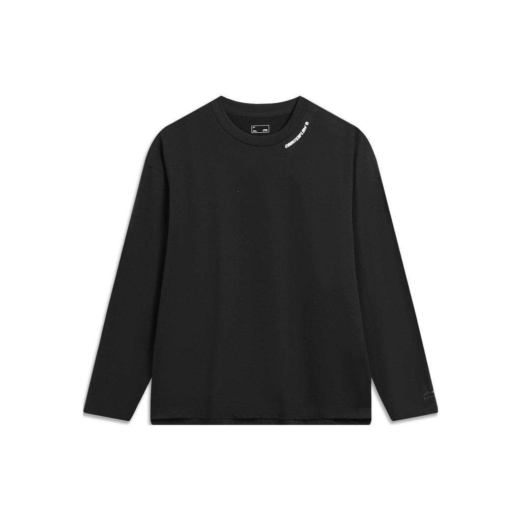 Футболка Li Ning CF Series с логотипом, круглым вырезом и длинным рукавом, мужские топы, черная ATLT119-2
