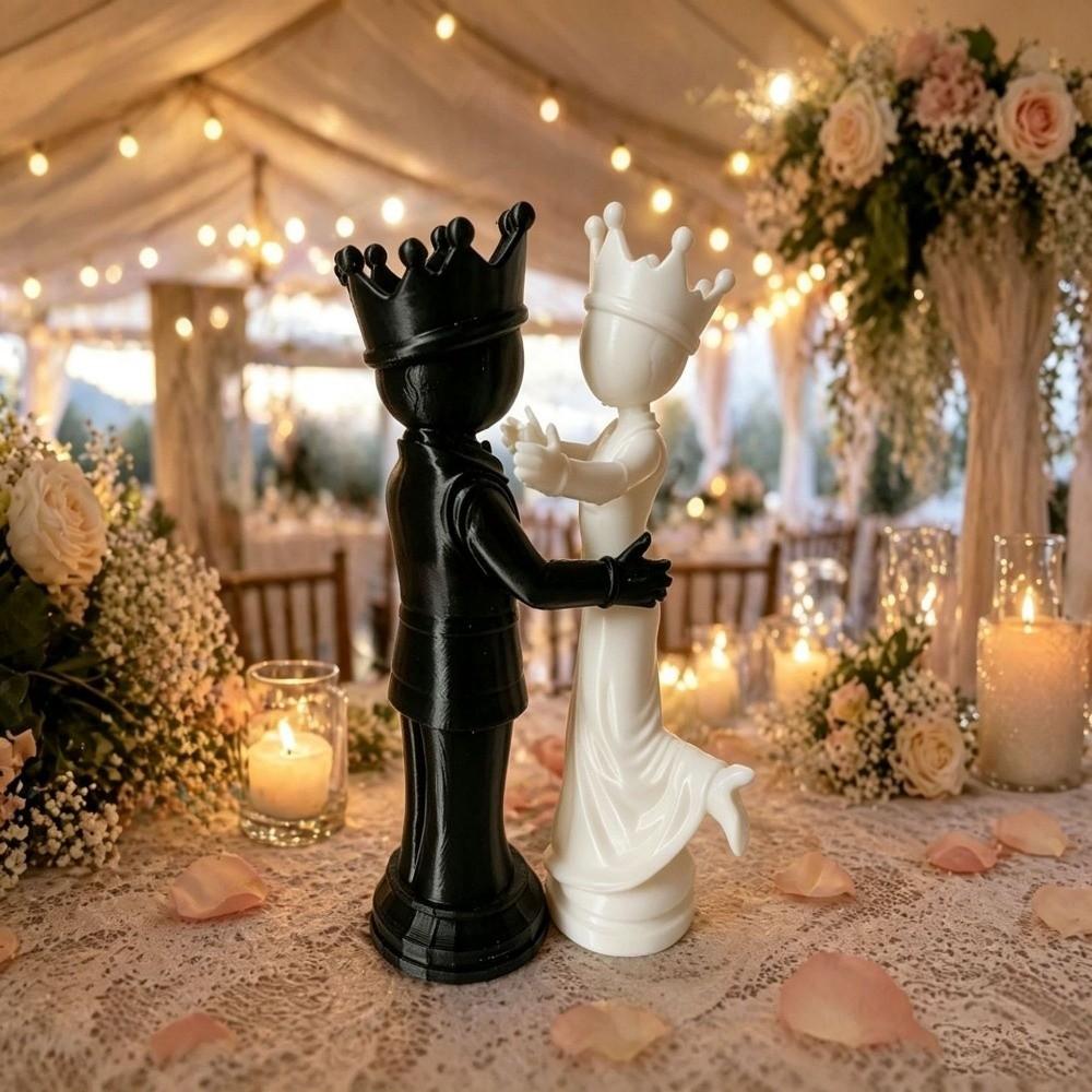 2pcs 3D Printed Desktop Ornaments Sculpture Queen King Statue Funny Persons Figurine Office