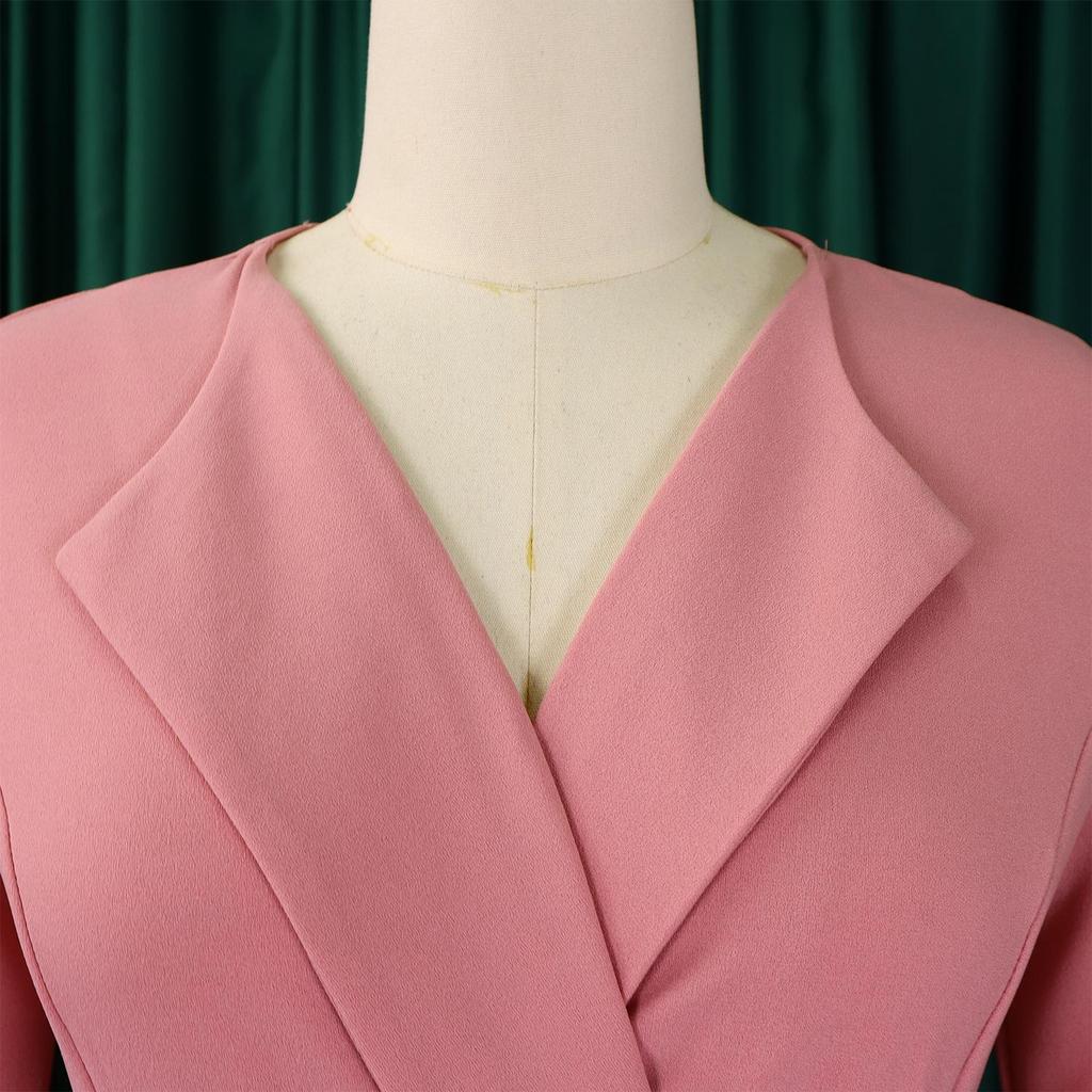 L51 Women's Suit Collar Tie-Waist Pleated African Dress