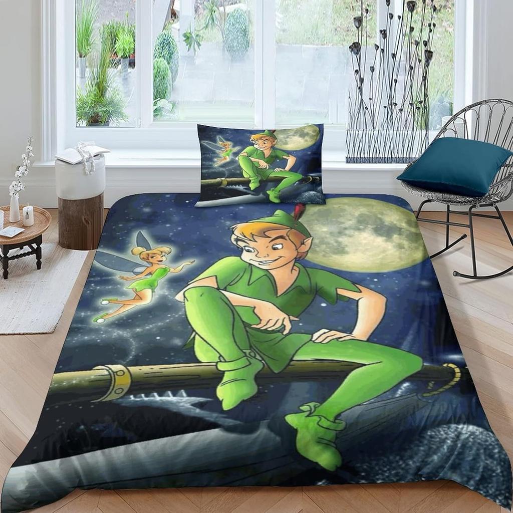3D Anime Boy Bedding Set, Peter Pan Print Single Duvet Cover Set with Zipper, Microfiber Quilt Cover Set for Children and Youth