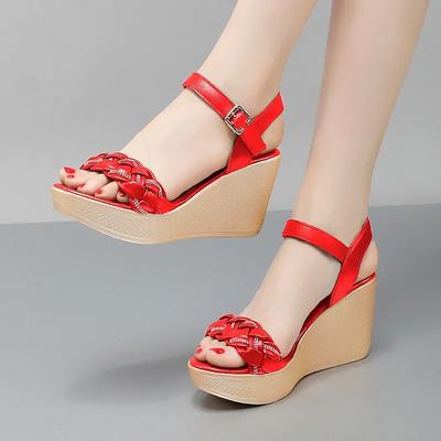 8см Маленький размер 32-43 Модные сандалии из натуральной кожи смешанных цветов Женские туфли на платформе и танкетке 2025 Босоножки на высоком каблуке Офис Мама