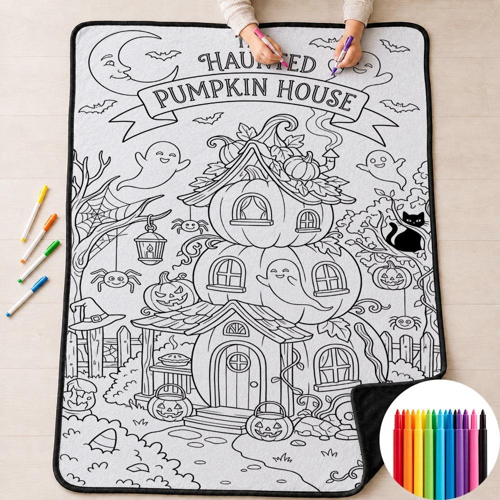 Halloween DIY Coloring Blanket for Kids - Parent-Child Activity Doodle Blanket