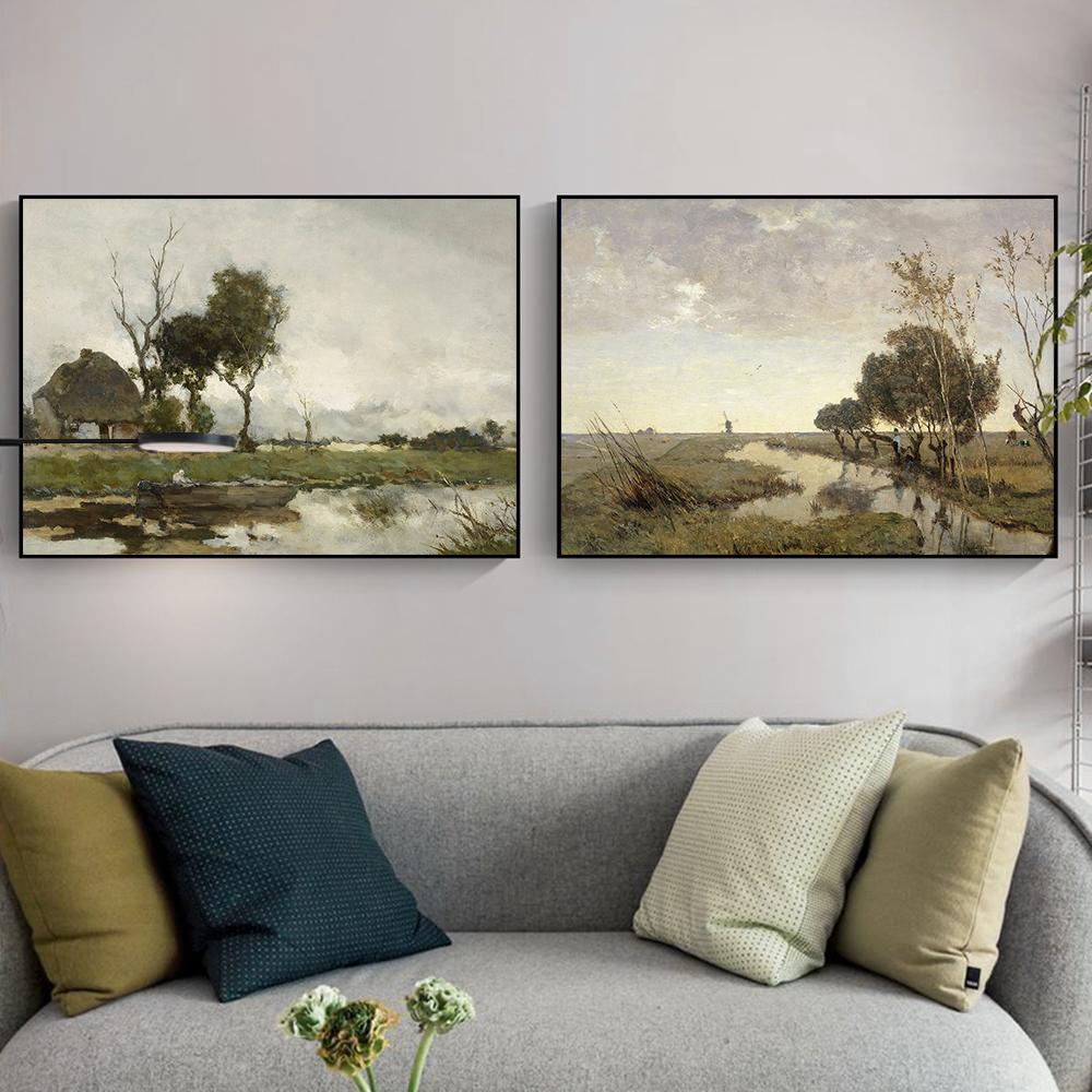 Винтажная галерея, настенный плакат с принтом, декор для комнаты, скандинавский французский деревенский пейзаж, холст, картины для гостиной, украшение для дома