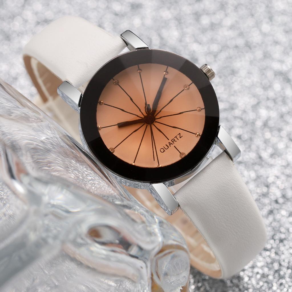 2PCS Fashion Women's Watches Rhinestone Dial Quartz Watch Casual Leather Band Wristwatches