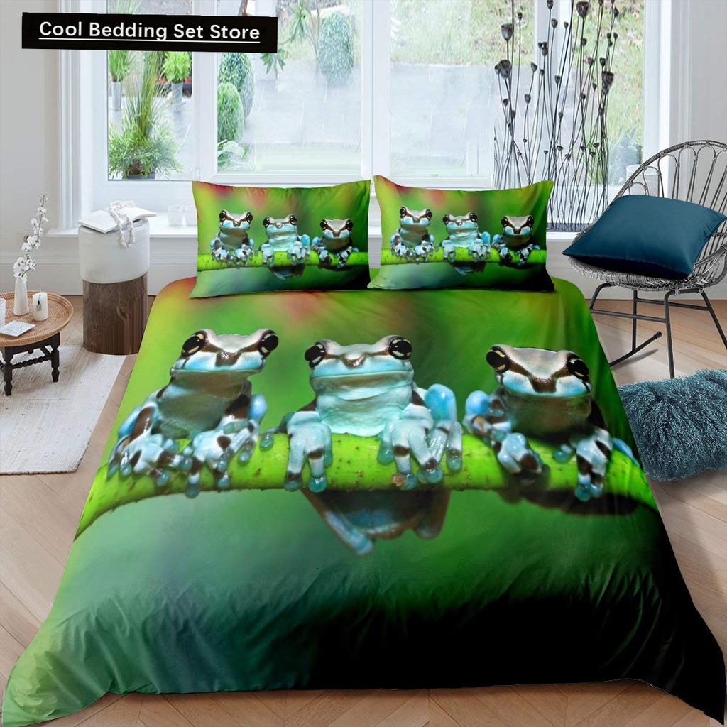 3D Frog Family King Queen Duvet Cover Little Tree Frog Bedding Set Tropical Nature Animal Quilt Cover Polyester Comforter Cover