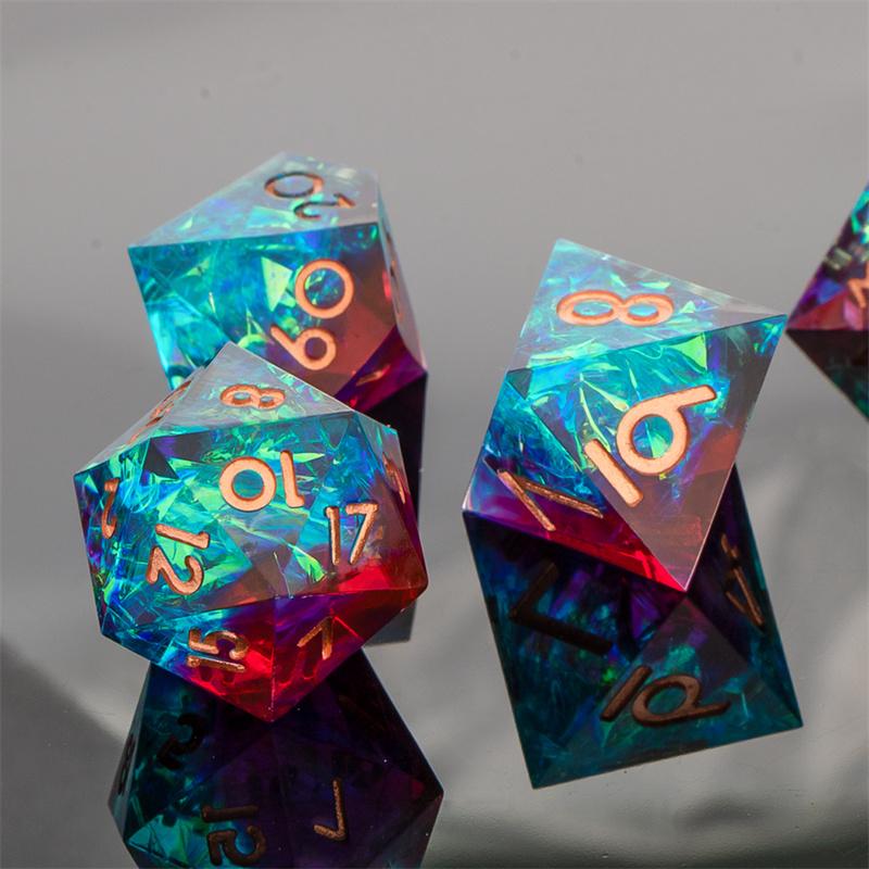 Набор кубиков из смолы с острыми краями ручной работы для TRPG, набор многогранных кубиков для подземелий и драконов, кубики из смолы D+D для настольных игр