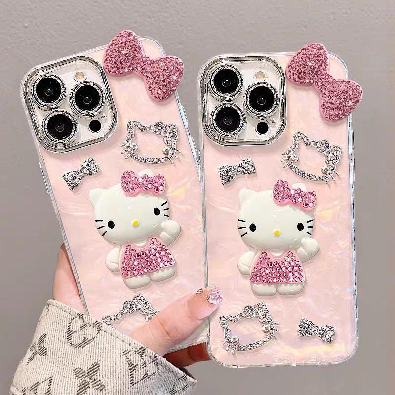 Suitable for Apple 11promax mobile phone case, the new iPhone 11 flash diamond kt cat bow has its own lens film.