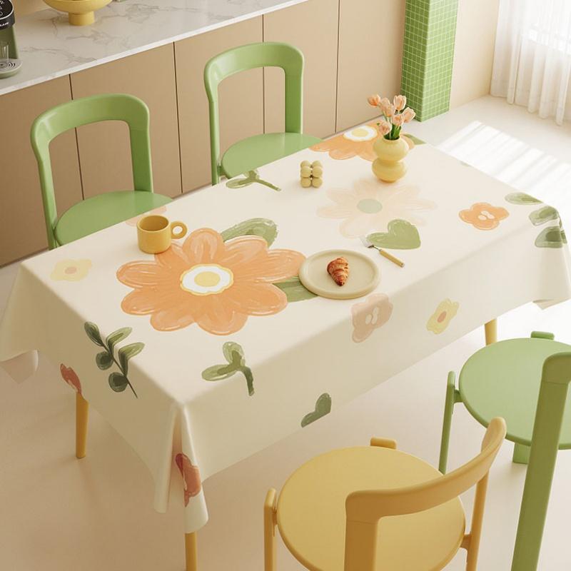 Fresh Floral Rectangle Tablecloth  Kitchen Dining, Waterproof Oil-Proof Non-Stick Botanical Table Cover Home Decor