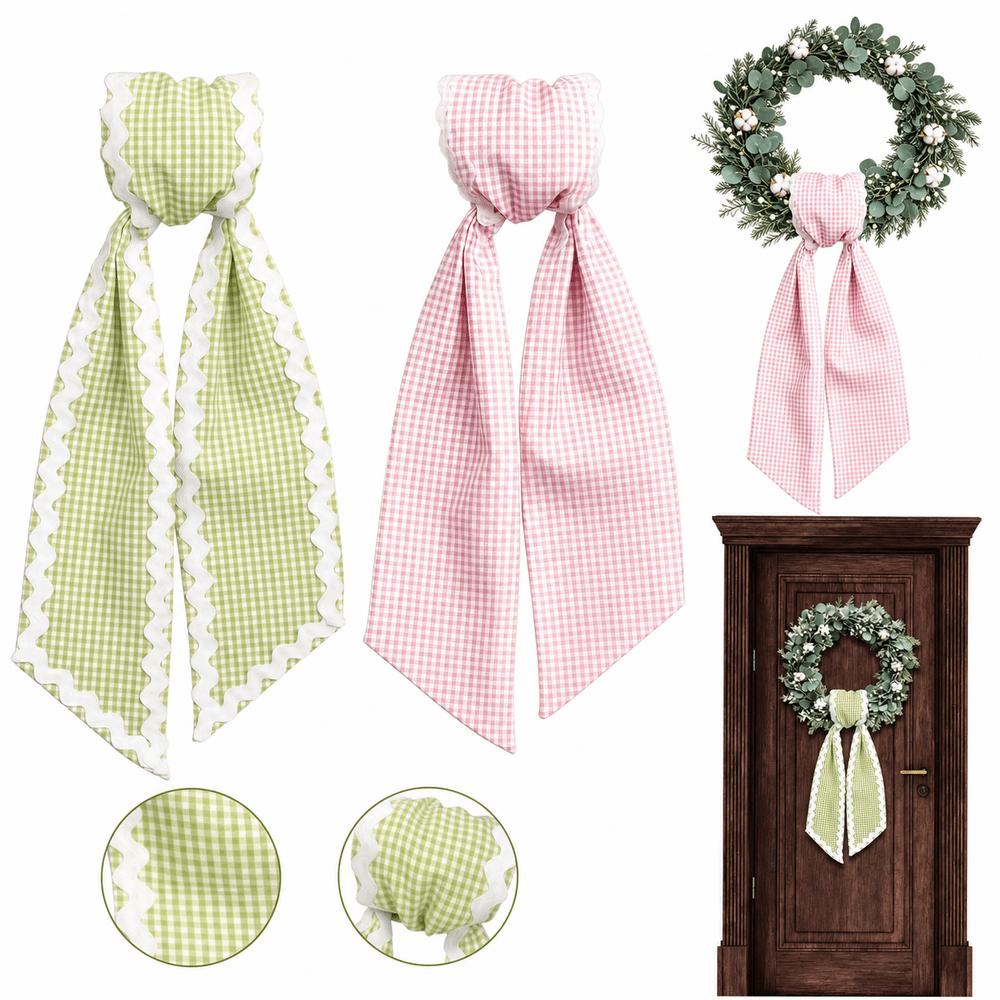 Gingham Canvas Wreath Sashes Cloth Scalloped Wreath Sash New Decorative Sashes Door Decor Bow