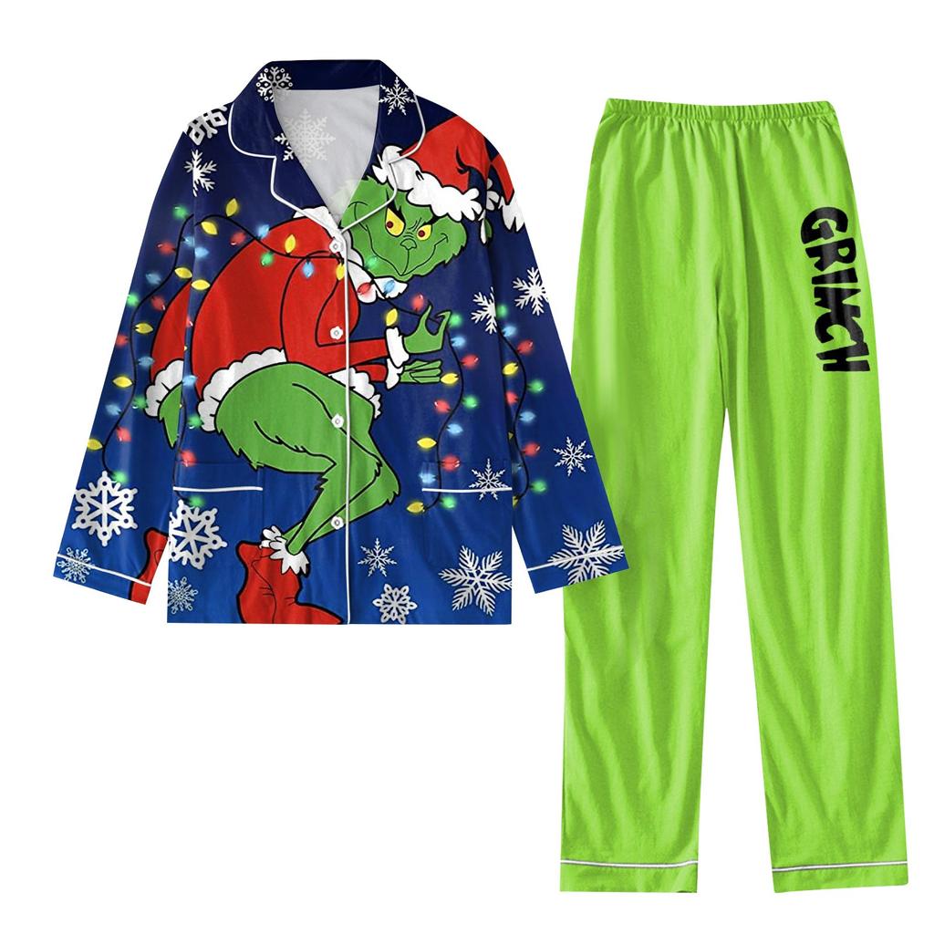 Женский костюм из 2 предметов с принтом, топ на пуговицах с длинными рукавами, широкие брюки, комплект, пижамный домашний повседневный костюм