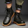 New Autumn and Winter Leather Couple Boots High Top Youth Trendy Round Toe Comfortable Casual Flat Heel Thick Bottom All-match