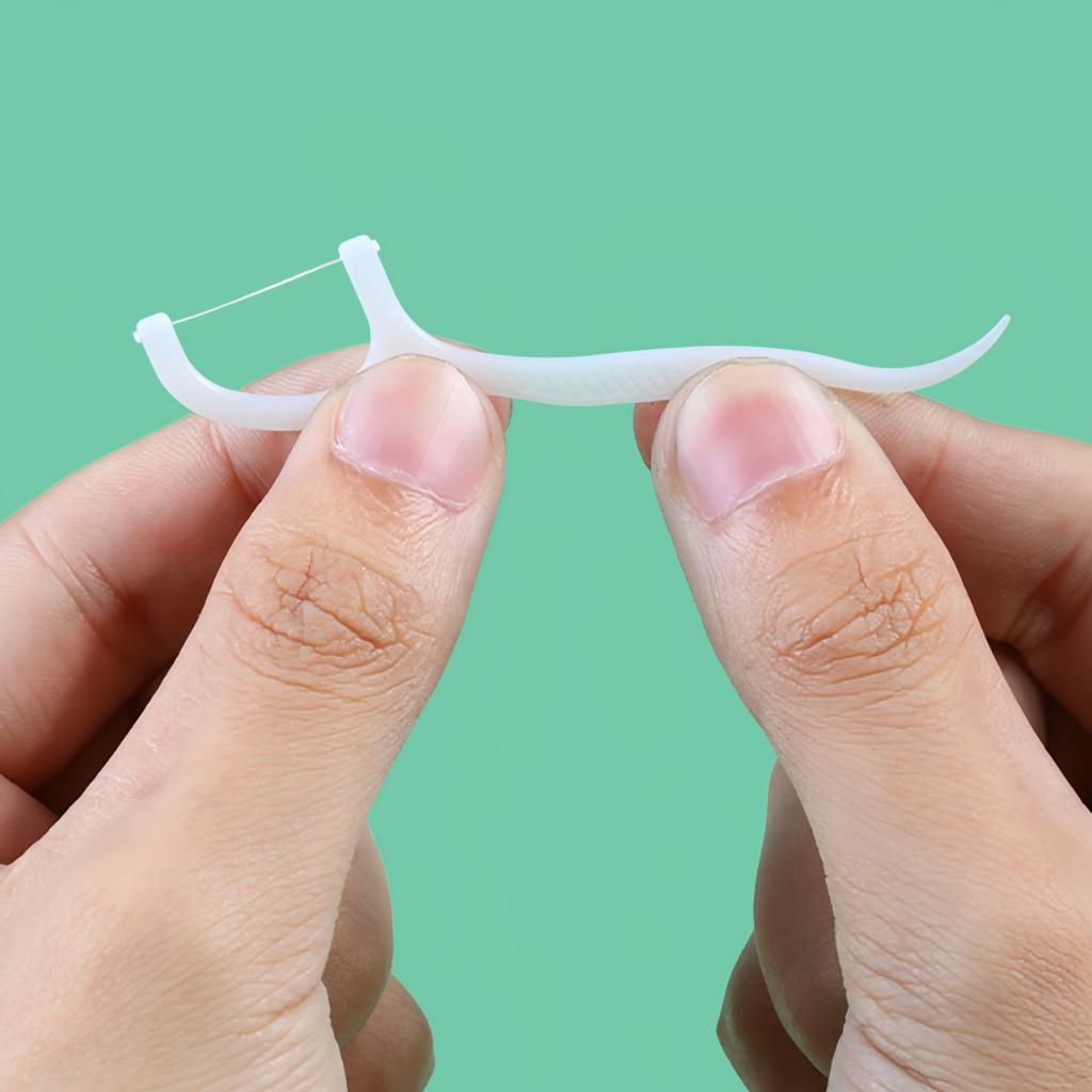 195-100Pcs Small-Pack Ultra-Fine Dental Floss Picks (High-Molecular, Bow-Shaped, Durable