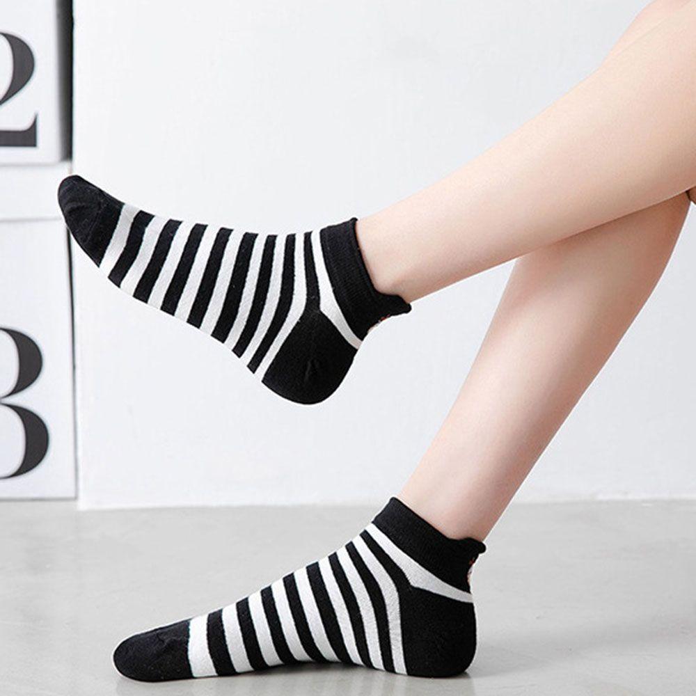 Cute Cartoon Super Thin Black White Boat Socks Striped Cow Socks Women's Socks Ankle Short Socks