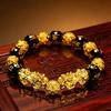 Gold Pixiu Bracelet for Men and Women, Black Solid Guardian Bracelet, Chinese-style Jewelry, Six-character Mantra Buddha Bead Chain