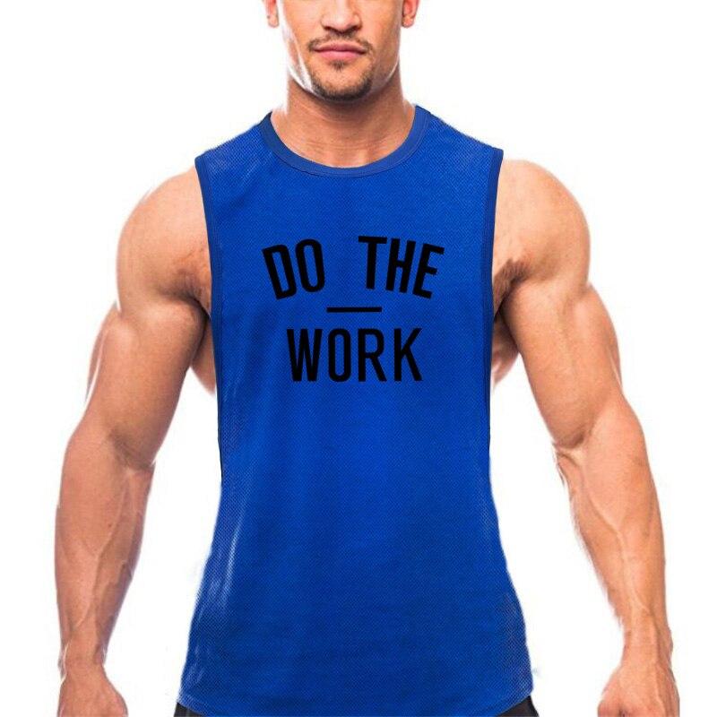 Do The Work Летняя мужская бодибилдинг Фитнес-тренировки в тренажерном зале Спортивная сетка Быстросохнущая дышащая майка с круглым вырезом и принтом для мускулистых парней