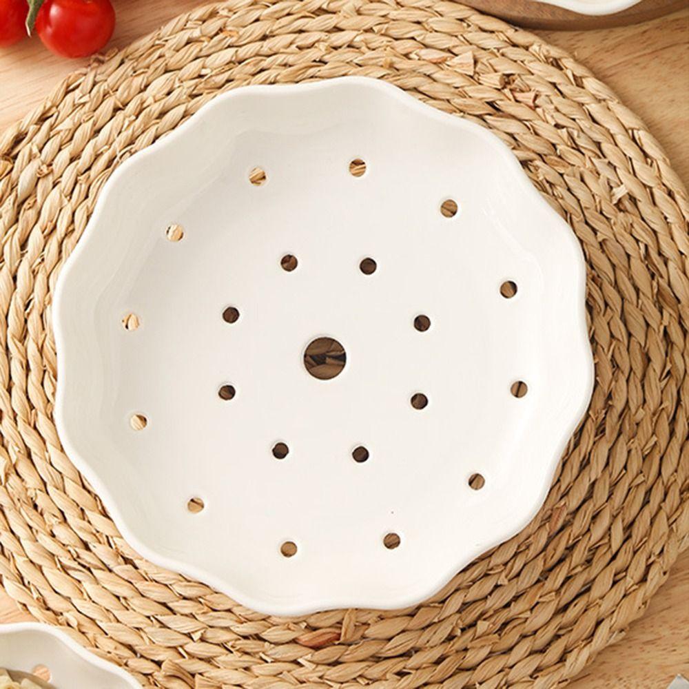 High Legged Porcelain Steaming Dish Flower Shape Steamer Rack Ceramic Steamer Home Use