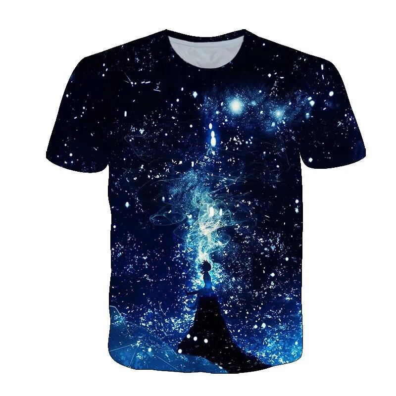 Летняя красивая мужская футболка со звездным небом, новые интересные футболки с рисунком космической туманности, модная дышащая футболка с 3D принтом, топ