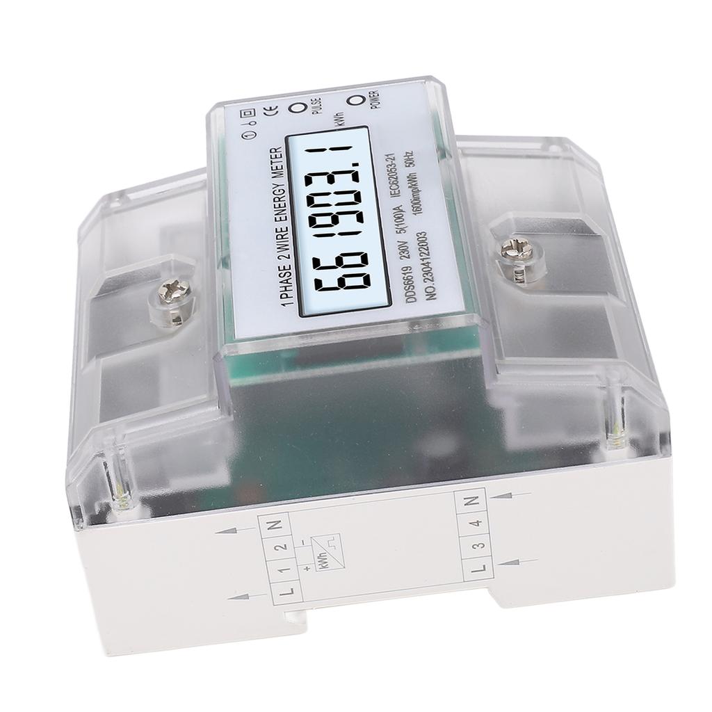 Цифровой счетчик электроэнергии 1 фаза 2 провода кВтч Ваттметр электроэнергии DIN-рейка Подсветка ЖК-дисплей 230 В переменного тока