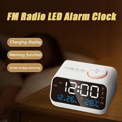 Регулируемая громкость FM-радио Светодиодный будильник Термометр USB-зарядка Цифровой настольный календарь Подключаемые наушники Функция памяти