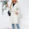 BITCED Spring/Autumn Women's Trench Coat - Long, Loose-Fit Jacket In PU Leather Classic Women's Collared Coat with Belt