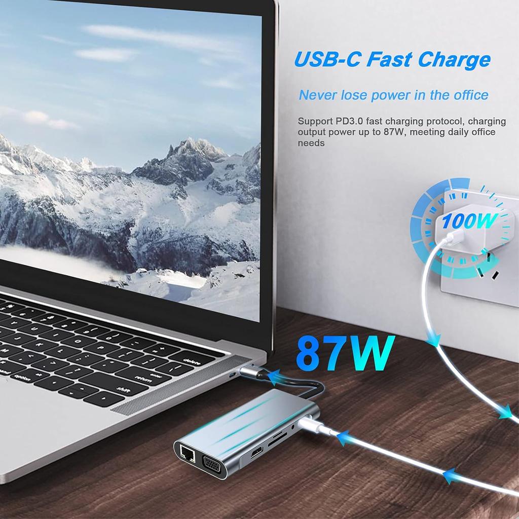 USB C HUB, USB C адаптер Dongle с 4K HDMI/VGA/Type C PD/RJ45/SD/TF кард-ридером для MacBook Pro/Air M1 iPad