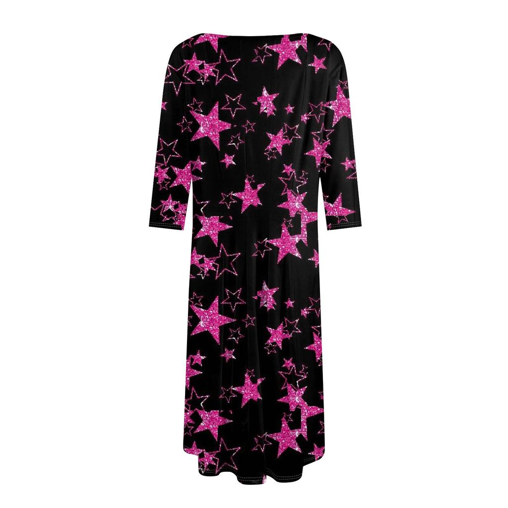 Женское повседневное и модное платье средней длины с круглым вырезом и рукавом семь четвертей