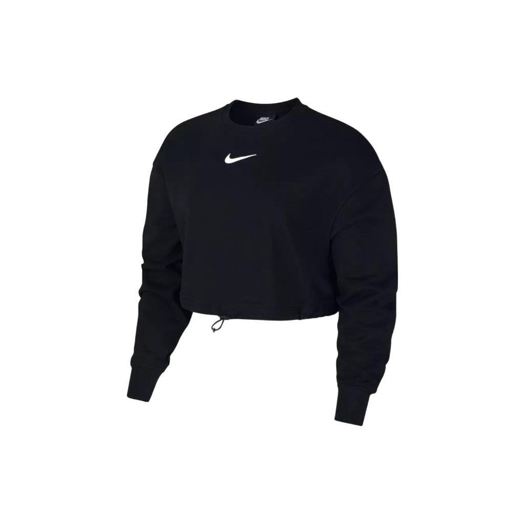 Nike Сплошной цвет с логотипом и принтом на шнурке, укороченная толстовка с длинными рукавами, женские топы, черный CJ3767-010