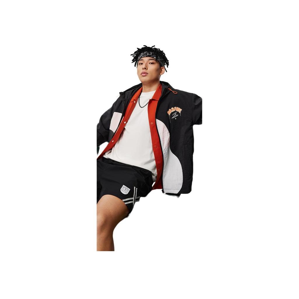 Li Ning Badfive Letter B Color Block Splicing UV Resistant Hooded Loose Sports Windbreaker Men Outerwear Off-White AFDU417-1