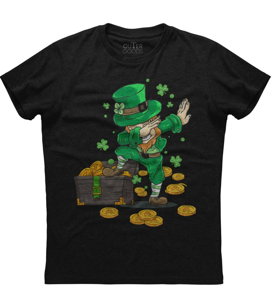 St Patricks Day Dabbing Leprechaun Boys Mens Short Sleeve Cotton Black Tshirt