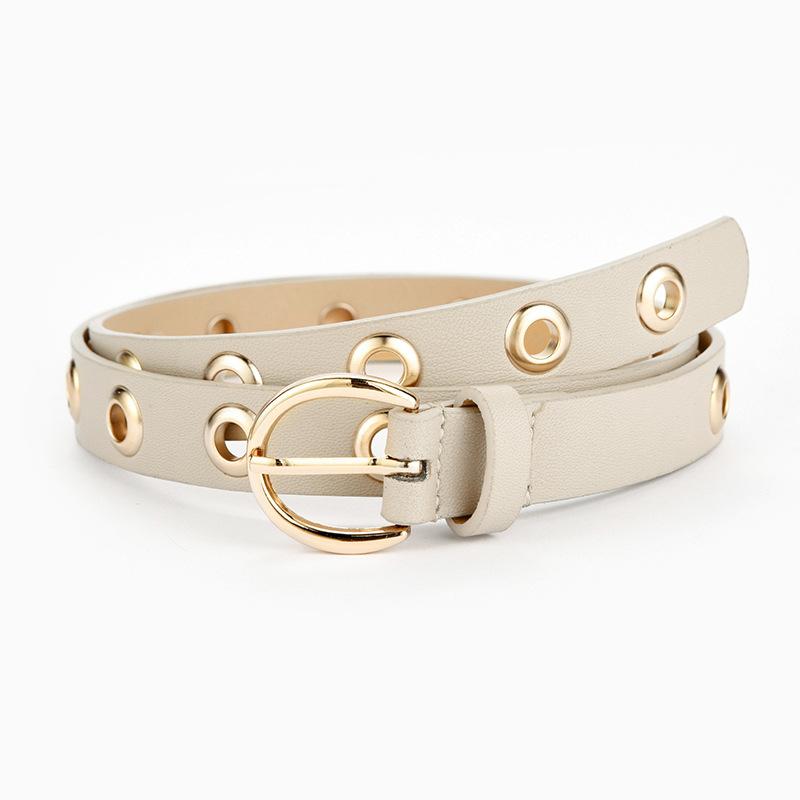 Женский кожаный ремень с круглой металлической пряжкой и круглым ремнем, модный рядный пояс с люверсами