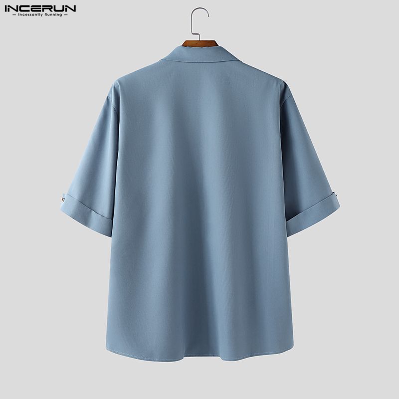 INCERUN Комплекты из двух предметов для мужчин с лацканами, с коротким рукавом, в полоску, рубашка, длинные брюки